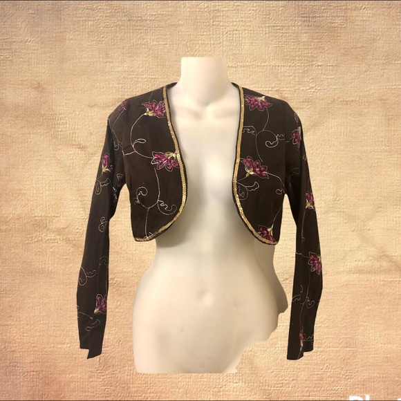 NWOT Vintage Exquz Embroidered Embroidered and Sequins Floral Cropped Ja… - Picture 3 of 5